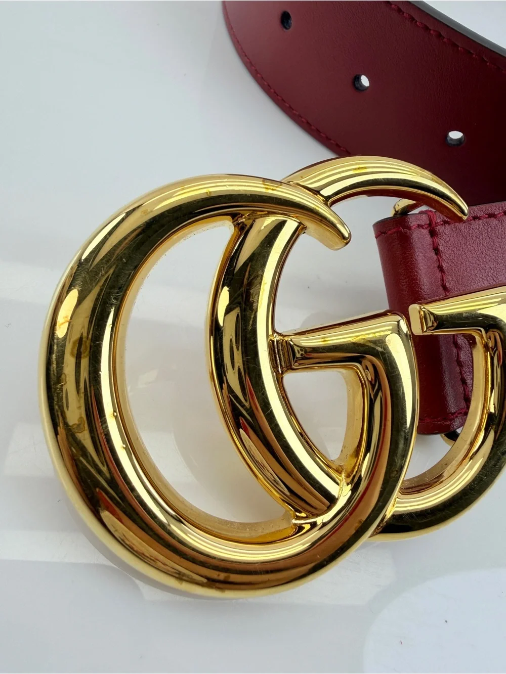Authentic Gucci GG Marmont Wide Red Leather Belt Gold Buckle 406831 75/30